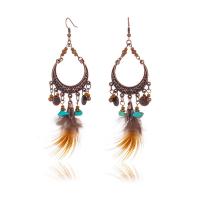 Fashion Feather Earring , Zinc Alloy, antique brass color plated, vintage & Bohemian style & for woman 