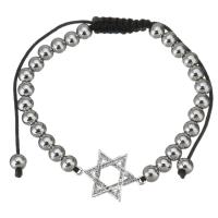 Cubic Zirconia Micro Pave Brass Bracelet, with Polyester Cord, Hexagram, silver color plated, Adjustable & micro pave cubic zirconia & for woman & hollow 6mm Approx 6-11 Inch 