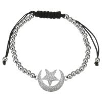 Cubic Zirconia Micro Pave Brass Bracelet, with Polyester Cord, Moon and Star, silver color plated, Adjustable & micro pave cubic zirconia & for woman 4mm Approx 6-11 Inch 