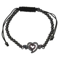 Cubic Zirconia Micro Pave Brass Bracelet, with Polyester Cord, Heart, gun black plated, Adjustable & micro pave cubic zirconia & for woman & hollow 4mm Approx 6-11 Inch 