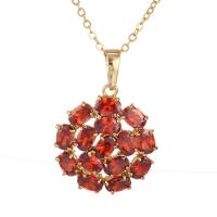 Cubic Zircon Micro Pave Brass Necklace, with Cubic Zirconia, gold color plated, for woman, red .7 Inch 