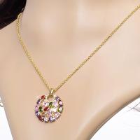 Cubic Zircon Micro Pave Brass Necklace, with Cubic Zirconia, gold color plated, for woman, multi-colored .3 Inch 