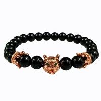 Gemstone Bracelets, Black Stone, with Cubic Zirconia, fashion jewelry & Unisex, black, 18.5-19CM 