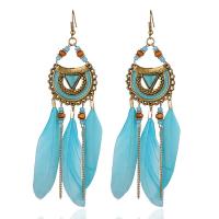 Fashion Feather Earring , Zinc Alloy, with Feather, vintage & fashion jewelry 