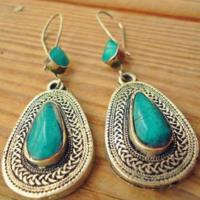 Turquoise Zinc Alloy Earring, with turquoise, fashion jewelry, silver color 