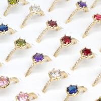 Zirkonia Messing Finger Ring, mit kubischer Zirkonia, Kreisring, plattiert, Modeschmuck & Mischringgröße, gemischte Farben, 300*180*40mm, Größe:5.5-10, 100PCs/Box, verkauft von Box