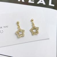 Sterling Silver Drop Earring, 925 Sterling Silver, plated, fashion jewelry & micro pave cubic zirconia & for woman, golden, 35*24mm 