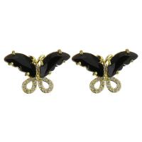 Brass Stud Earring, Butterfly, plated, fashion jewelry & DIY & for woman & with cubic zirconia 0.5mm 