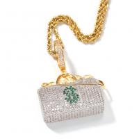 Cubic Zircon Micro Pave Brass Necklace, Money Bag, plated, French Rope Chain & Unisex & micro pave cubic zirconia Inch 