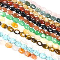 Gemischte Edelstein Perlen, Naturstein, flachoval, DIY, keine, 10x15mm, ca. 28PCs/Strang, verkauft von Strang