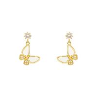 Zinc Alloy Rhinestone Drop Earring, gold color plated, for woman & with rhinestone, white 