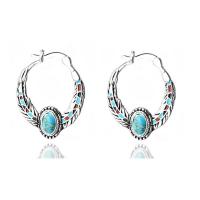 boucles d'oreilles cerceau en alliage zinc, alliage de zinc, avec turquoise, bijoux de mode, argent Vendu par paire
