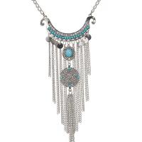 Бирюзовый Ожерелье из цинкового сплава , цинковый сплав, с бирюза, Винтаж & ювелирные изделия моды, серебряный, 48cm+5cm  19.5cm, продается Strand
