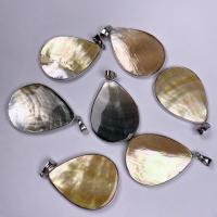 Brass Shell Pendants, with Brass, Teardrop, silver color plated, DIY 
