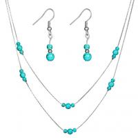 Turquoise Zinc Alloy Jewelry Sets, earring & necklace, with turquoise, 2 pieces & fashion jewelry 