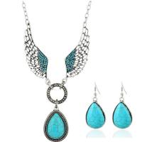 Turquoise Zinc Alloy Jewelry Sets, with turquoise, 2 pieces & fashion jewelry, silver color, 40cm 