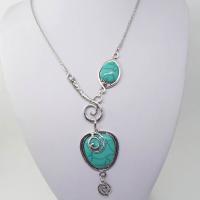 Turquoise Zinc Alloy Necklace, with turquoise, fashion jewelry, silver color, 52cm x5cm 