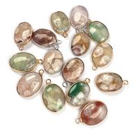 Gemstone Brass Pendants, Natural Stone, with Brass, Oval, gold color plated, DIY 