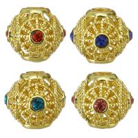Hollow Brass Beads, gold color plated, micro pave cubic zirconia Approx 3mm 