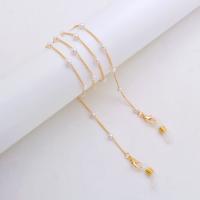 Zinklegierung Brillenkette, mit Kunststoff Perlen, goldfarben plattiert, für Frau, weiß, Länge:27.5 ZollInch, verkauft von Strang