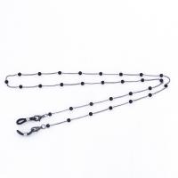 Messing Brillenkette, mit Kunststoff Perlen, plattiert, für Frau, schwarz, Länge:27.5 ZollInch, verkauft von Strang