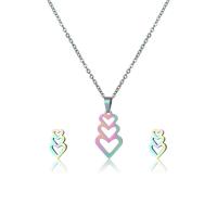 Fashion Stainless Steel Jewelry Sets, Stud Earring & necklace, plated, 2 pieces & for woman, multi-colored .7 Inch 