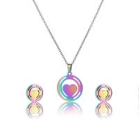Fashion Stainless Steel Jewelry Sets, Stud Earring & necklace, plated, 2 pieces & for woman, multi-colored .7 Inch 