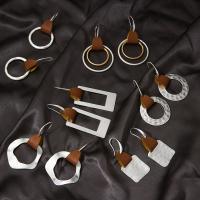 Brass Drop Earring, with PU Leather, fashion jewelry 