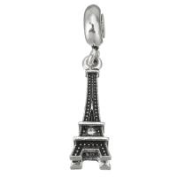 Colgantes de Europeo de aleación de cinc, aleación de zinc, Torre Eiffel, chapado, Bricolaje, plateado, 3.5x13x9mm,8x23x8mm, agujero:aproximado 5mm, Vendido por UD