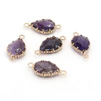 Quartz Connector, Amethyst, with Brass, Teardrop, gold color plated, DIY & faceted & 1/1 loop, purple 
