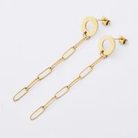 Stainless Steel Drop Earring, gold color plated, for woman, 75mm 