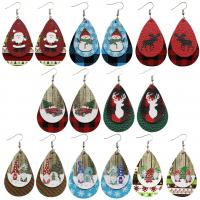 Boucles d'oreilles de Noël, cuir PU, larme, Bijoux de Noël & styles différents pour le choix & pour femme, 55mm, Vendu par paire