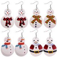 Christmas Earrings, PU Leather, Snowman, printing, Christmas jewelry & for woman 