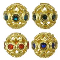 Hollow Brass Beads, gold color plated, micro pave cubic zirconia Approx 1.5mm 