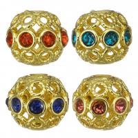 Hollow Brass Beads, gold color plated, micro pave cubic zirconia 