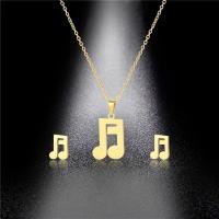 Fashion Stainless Steel Jewelry Sets, Stud Earring & necklace, gold color plated, 2 pieces & for woman .7 Inch 