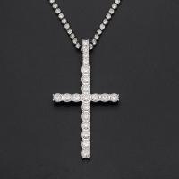 Rhinestone Zinc Alloy Necklace, Cross, plated, for woman & with rhinestone 4mm Approx 17.7 Inch 