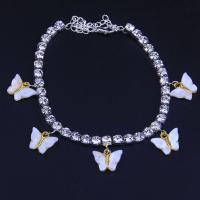 Zinc Alloy Anklet, with Rhinestone, plated, for woman .87 Inch 
