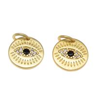Cubic Zirconia Micro Pave Brass Pendant, Round, plated, DIY, golden, 23*20*3mm 