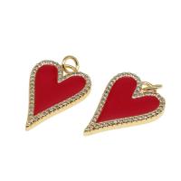 Cubic Zirconia Micro Pave Brass Pendant, Heart, plated, DIY, red, 24*16*2mm 