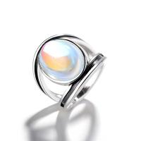 Brass Finger Ring, with Moonstone, silver color plated & for woman & epoxy gel, US Ring 