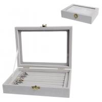 Velvet Ring Box, Velveteen, with Glass & Wood, Rectangle, dustproof 