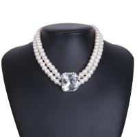 Collier de perles en plastique, Rond, multicouche & pour femme, blanc, 283mm, Vendu par brin