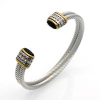 Stainless Steel Cuff Bangle, plated, for woman & with rhinestone, Inner Approx 60mm 