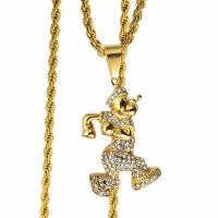 Stainless Steel Sweater Chain Necklace, gold color plated & for man & with rhinestone Approx 23 Inch 