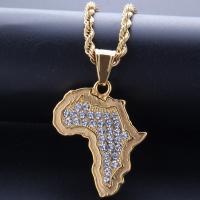 Stainless Steel Jewelry Necklace, plated, fashion jewelry & with rhinestone, gold, 4.1cmX2.7cm 