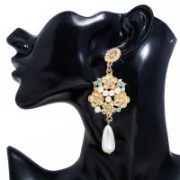 Zinc Alloy Rhinestone Drop Earring, with Plastic Pearl, gold color plated, for woman & with rhinestone, white 