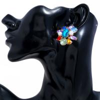Zinc Alloy Rhinestone Stud Earring, with Plastic Pearl, gold color plated, for woman & with rhinestone, multi-colored 