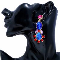 Zinc Alloy Rhinestone Drop Earring, with Rhinestone, gold color plated, for woman, multi-colored 