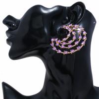 Zinc alliage strass Stud Earring, alliage de zinc, avec strass, Placage de couleur d'or, pour femme, violet, 50mm, Vendu par paire